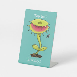 Funny carnivorous Venus fly trap plant cartoon Reclamebord Met Voetstuk