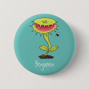 Funny carnivorous Venus fly trap plant cartoon Ronde Button 5,7 Cm