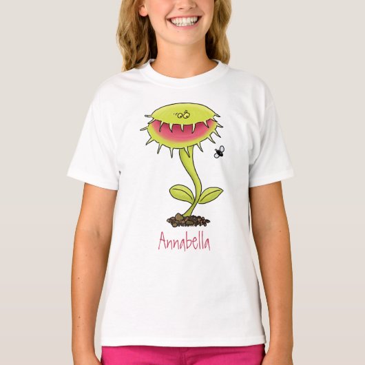 Funny carnivorous Venus fly trap plant cartoon T-shirt (Voorkant)