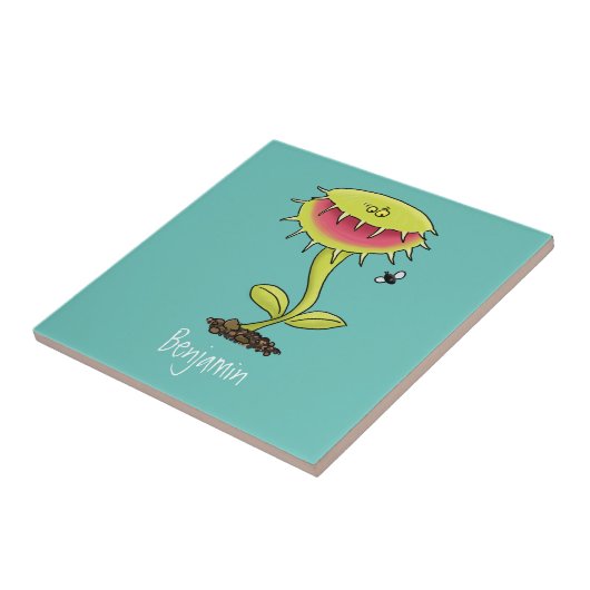 Funny carnivorous Venus fly trap plant cartoon Tegeltje (Zijkant)