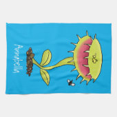 Funny carnivorous Venus fly trap plant cartoon Theedoek (Horizontaal)