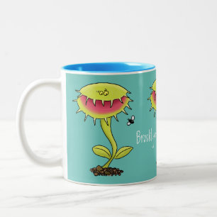 Funny carnivorous Venus fly trap plant cartoon Tweekleurige Koffiemok
