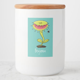 Funny carnivorous Venus fly trap plant cartoon Voedselcontainer Etiket