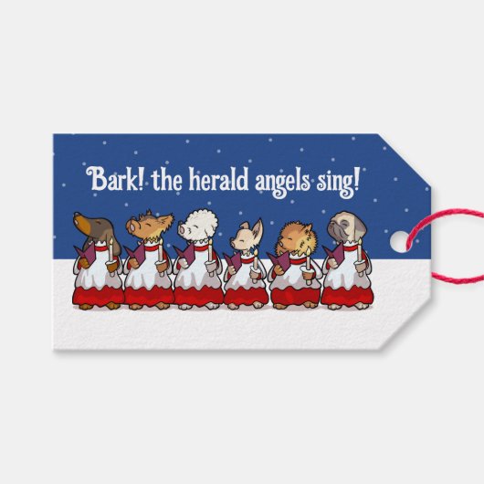 Funny Carol Singing Dogs Christmas Pug Pomeranian Cadeaulabel (Voorkant (Horizontaal))