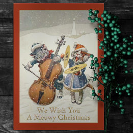 Funny Caroling kerstkattenkat Pun Flat Feestdagenkaart