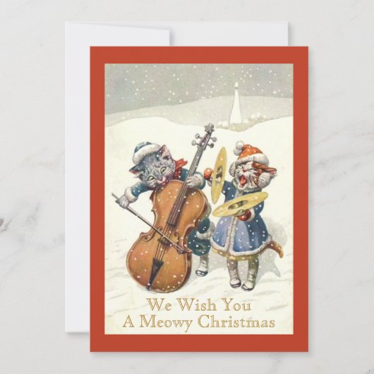 Funny Caroling kerstkattenkat Pun Flat Feestdagenkaart (Voorkant)