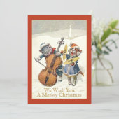 Funny  Caroling kerstkattenkat Pun Flat Feestdagenkaart (Staand voorkant)