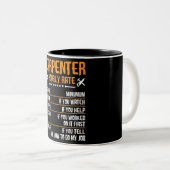 Funny Carpenter Hourly Rate Tweekleurige Koffiemok (Voorkant rechts)