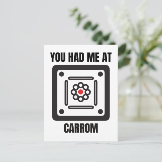 Funny carrom board player briefkaart (Staand voorkant)