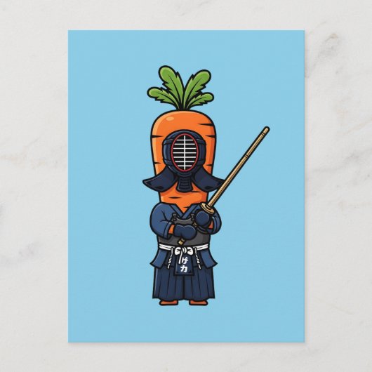 Funny Carrot Kendo Warrior Shinai Illustration Briefkaart (Voorkant)