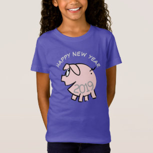 Funny Cartoon 3 Pig Year 2019 Girl T-shirt