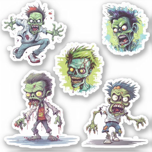 Funny Cartoon 5 Crazy Zombie Sticker (Voorkant)