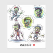 Funny Cartoon 5 Crazy Zombie Sticker (Vel)