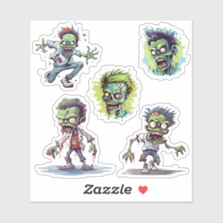 Funny Cartoon 5 Crazy Zombie Sticker