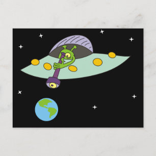 Funny Cartoon Alien en Earth Briefkaart