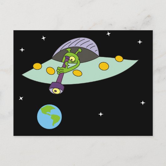 Funny Cartoon Alien en Earth Briefkaart (Voorkant)