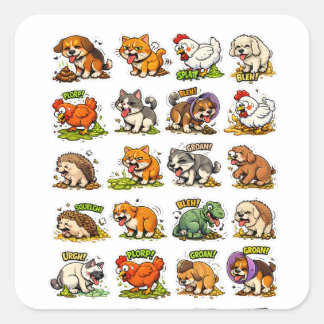 Funny Cartoon Animals Pooping Vierkante Sticker