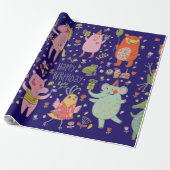 Funny Cartoon Animals Zing Happy Birthday Cadeaupapier (Uitgerold)