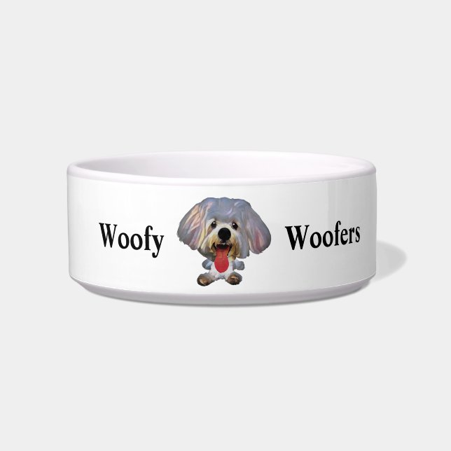 Funny Cartoon Art Maltese Dog Bowl Voerbakje (Voorkant)