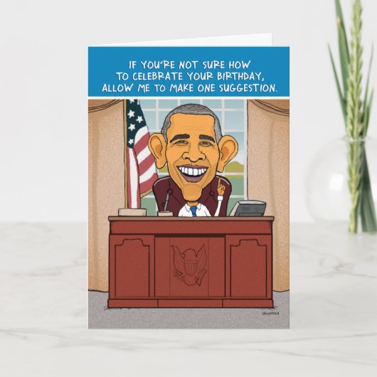 Funny Cartoon Barack Obama Birthday Kaart (Voorkant)