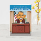 Funny Cartoon Barack Obama Birthday Kaart (Gele Bloem)