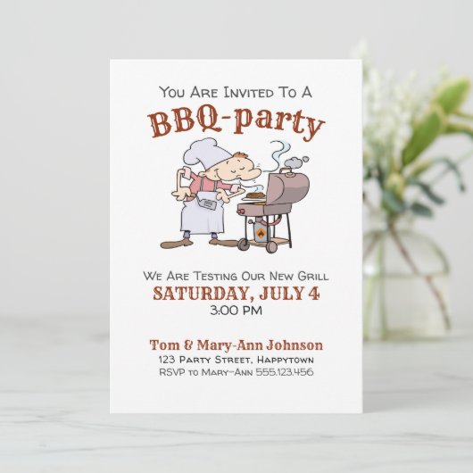 Funny Cartoon BBQ Party Kaart (Staand voorkant)