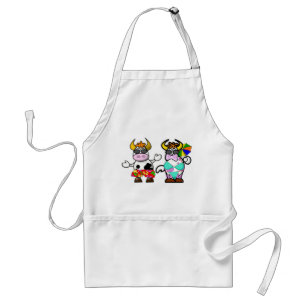 Funny Cartoon Beach Cow Couple Apron Standaard Schort