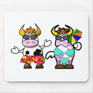 Funny Cartoon Beach Cow Couple Muismat