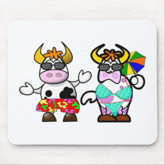 Funny Cartoon Beach Cow Couple Muismat