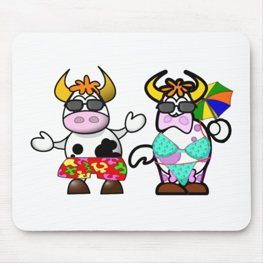 Funny Cartoon Beach Cow Couple Muismat (Voorkant)