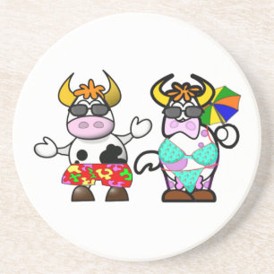 Funny Cartoon Beach Cow Couple Onderzetter