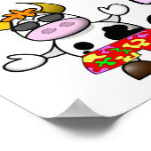 Funny Cartoon Beach Koe Poster (Hoek)