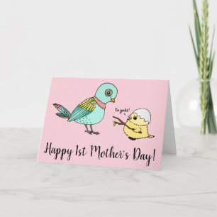 Funny Cartoon Bird Happy First Moederdag Card Kaart