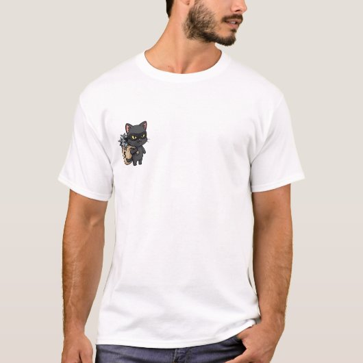 Funny Cartoon Black Cat Burglar Stealing Bag T-shirt (Voorkant)