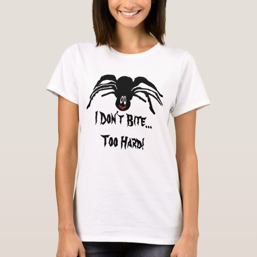 Funny Cartoon Black Spider Bijt niet Vrouwen T-shirt (Voorkant)