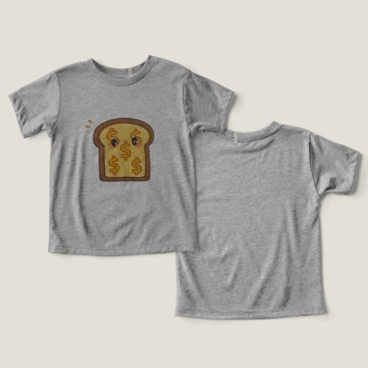  Funny Cartoon Bread Dollar Sign Graphic Tee (Ontwerp Voorkant & Achterkant)