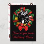 Funny Cartoon Cat in een lepel met Wijnkerst Kaart (Voorkant / Achterkant)