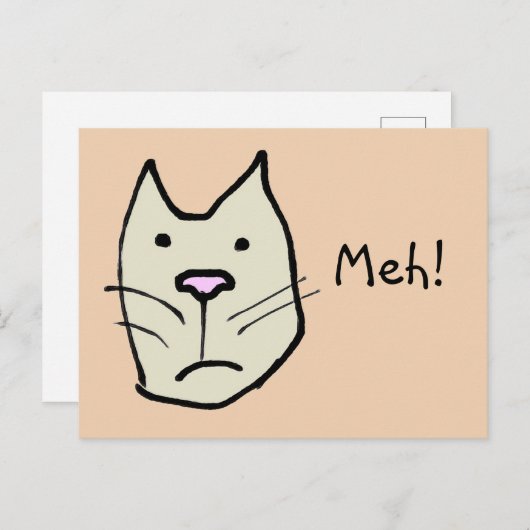 Funny Cartoon Cat met Apathie zegt Meh Briefkaart (Voorkant / Achterkant)