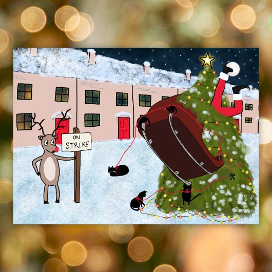 Funny Cartoon Cat Reindekerst Feestdagenkaart