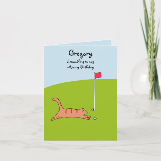 Funny Cartoon Cat Scramble Golf Joke Verjaardag Kaart (Voorkant)