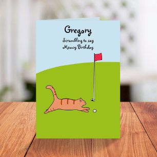 Funny Cartoon Cat Scramble Golf Joke Verjaardag Kaart