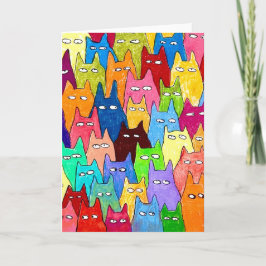 Funny Cartoon Cats Color Pencil Drawing Card Kaart