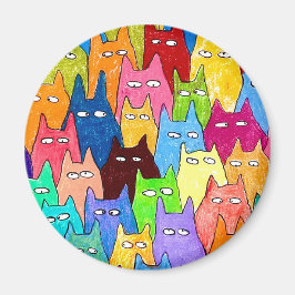Funny Cartoon Cats Color Pencil Drawing Magneet