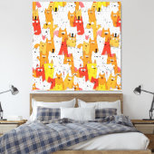 Funny Cartoon Cats Group Doodle Canvas Afdruk (Insitu (Slaapkamer))