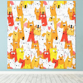 Funny Cartoon Cats Group Doodle Canvas Afdruk (Insitu (Houten vloer))