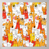 Funny Cartoon Cats Group Doodle Poster (Voorkant)
