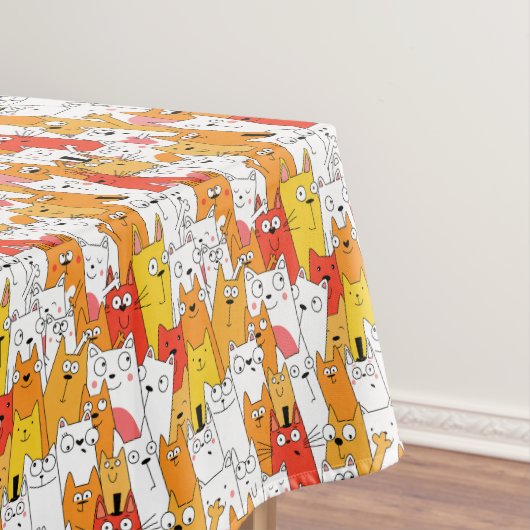 Funny Cartoon Cats Group Doodle Tafelkleed (Voorbeeld)