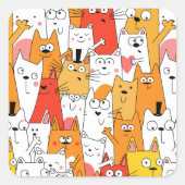 Funny Cartoon Cats Group Doodle Vierkante Sticker (Voorkant)