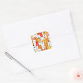 Funny Cartoon Cats Group Doodle Vierkante Sticker (Envelop)