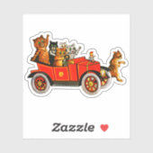  Funny Cartoon Cats Kittens in Classic Car Sticker (Vel)